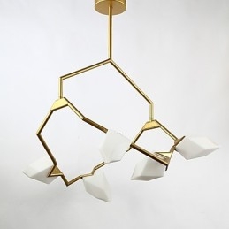 Pięciopunktowy żyrandol postmodernistyczny z metalu ze szkłem Peach, lampa wisząca Canteen Decorate