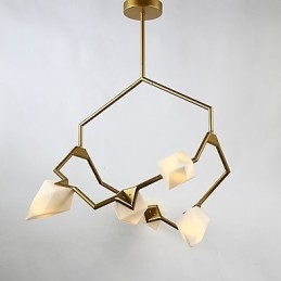Pięciopunktowy żyrandol postmodernistyczny z metalu ze szkłem Peach, lampa wisząca Canteen Decorate