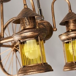 Rustykalny domek Vintage Retro Country Globe Malowanie Funkcja dla Projektantów Stylu Mini Metalowy Żyrandol