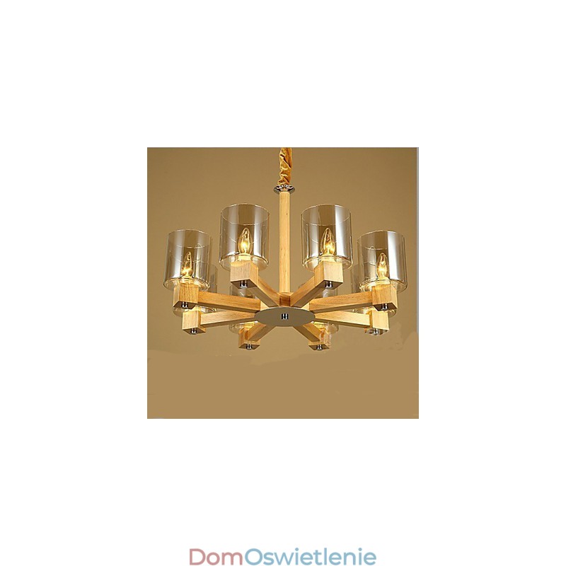 Modna lampa wisząca stół drewniany szklany pokrowiec