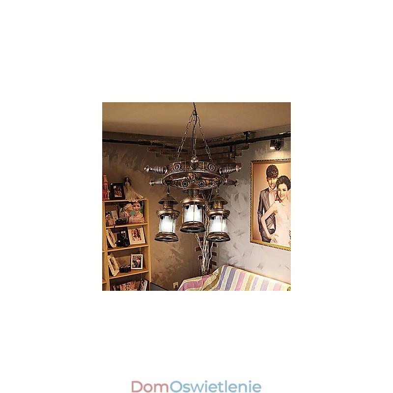 Rustykalny domek Vintage Retro Country Globe Malowanie Funkcja dla Projektantów Stylu Mini Metalowy Żyrandol