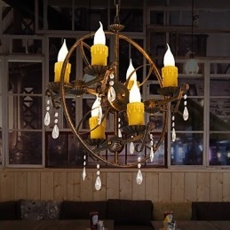 Rustykalny domek Vintage Retro Country Globe Malowanie Funkcja dla Projektantów Stylu Mini Metalowy Żyrandol