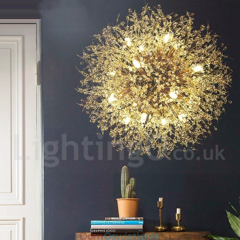 Fajerwerk Globe Dandelion Chrome Cecha Kryształowy Metalowy Żyrandol