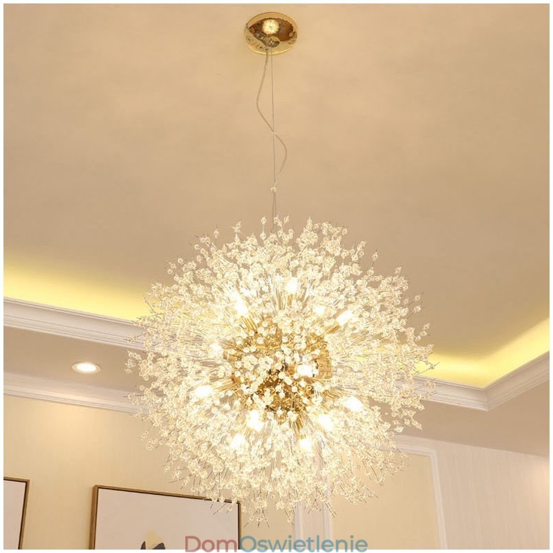 Fajerwerk Globe Dandelion Chrome Cecha Kryształowy Metalowy Żyrandol