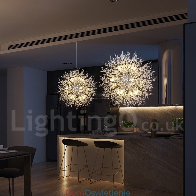 Fajerwerk Globe Dandelion Chrome Cecha Kryształowy Metalowy Żyrandol