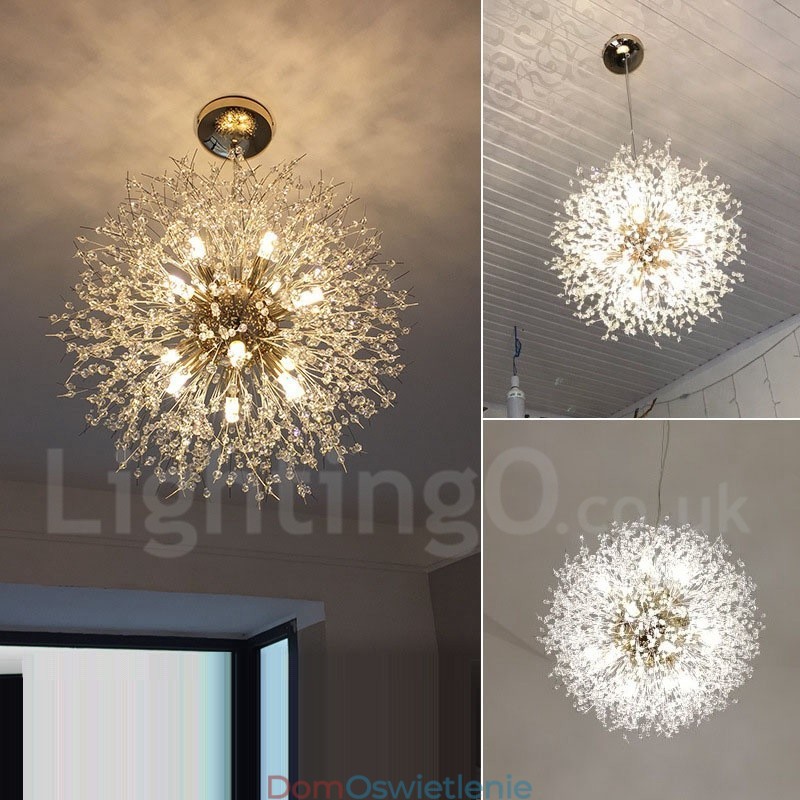 Fajerwerk Globe Dandelion Chrome Cecha Kryształowy Metalowy Żyrandol