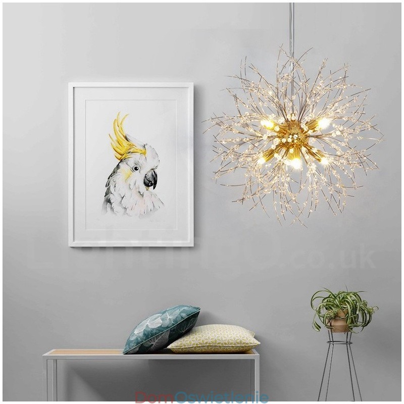 Fajerwerk Globe Dandelion Chrome Cecha Kryształowy Metalowy Żyrandol