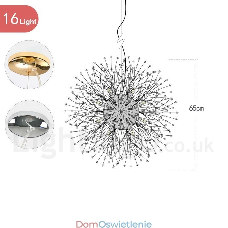 Fajerwerk Globe Dandelion Chrome Cecha Kryształowy Metalowy Żyrandol