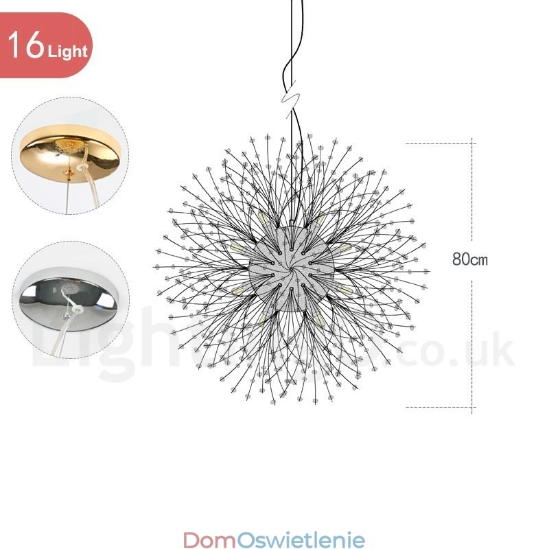 Fajerwerk Globe Dandelion Chrome Cecha Kryształowy Metalowy Żyrandol