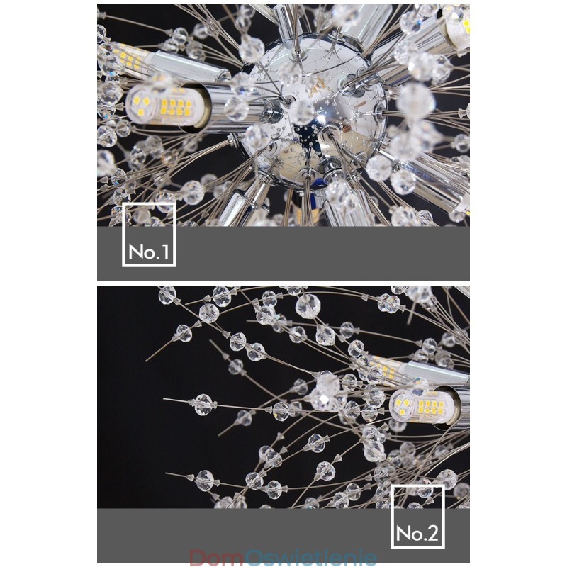 Fajerwerk Globe Dandelion Chrome Cecha Kryształowy Metalowy Żyrandol