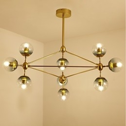 Dziesięciopunktowa lampa wisząca w stylu europejskim w stylu postmodernistycznym, metalowa, szklana, przedpokój, lampa wisząca w stylu industrialnym