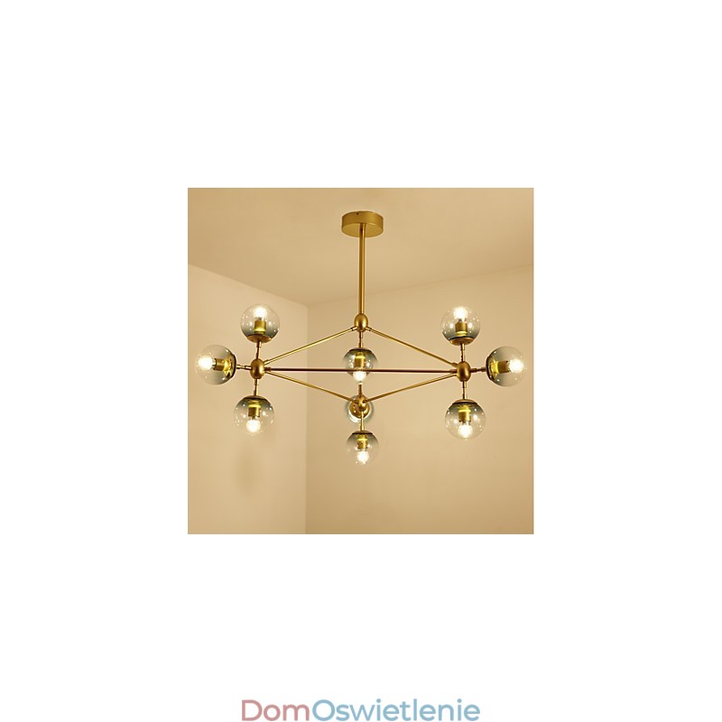 Dziesięciopunktowa lampa wisząca w stylu europejskim w stylu postmodernistycznym, metalowa, szklana, przedpokój, lampa wisząca w stylu industrialnym