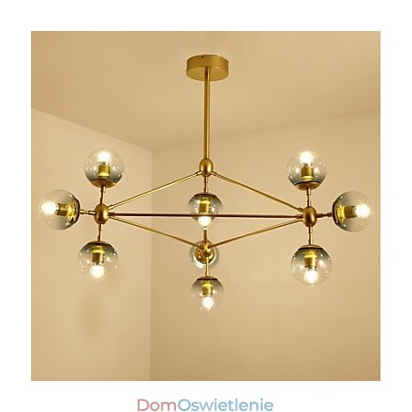 Dziesięciopunktowa lampa wisząca w stylu europejskim w stylu postmodernistycznym, metalowa, szklana, przedpokój, lampa wisząca w stylu industrialnym