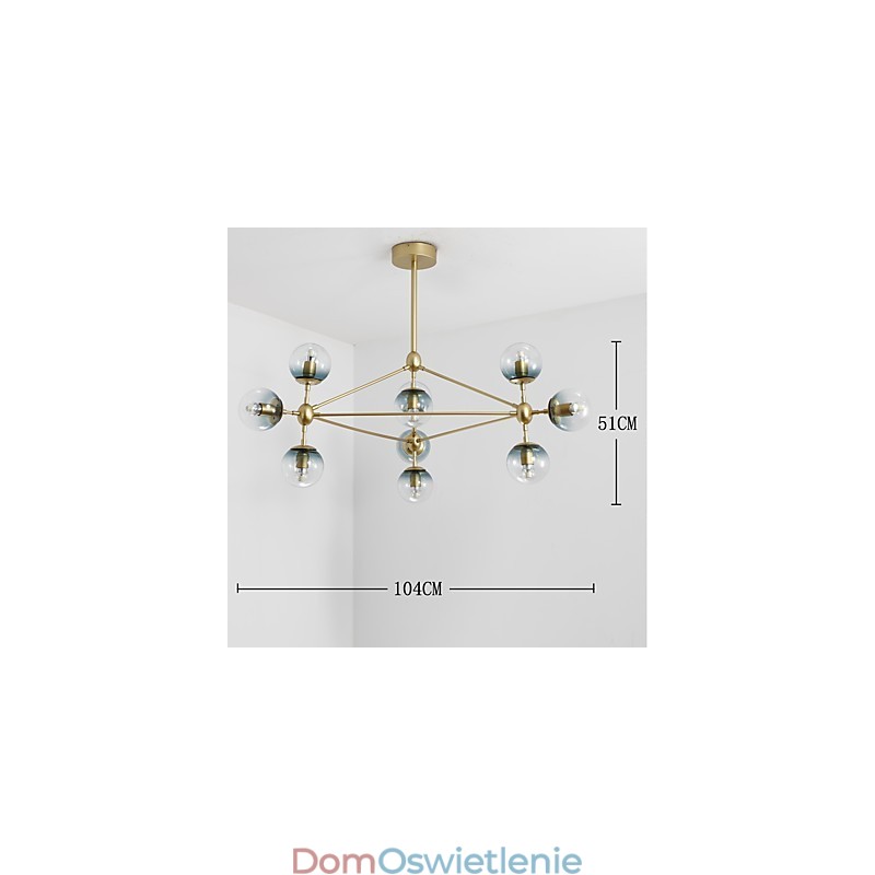 Dziesięciopunktowa lampa wisząca w stylu europejskim w stylu postmodernistycznym, metalowa, szklana, przedpokój, lampa wisząca w stylu industrialnym