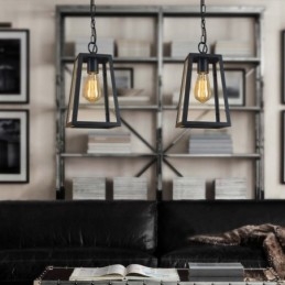 Lampa wisząca z metalu w stylu vintage z kloszem szklanym