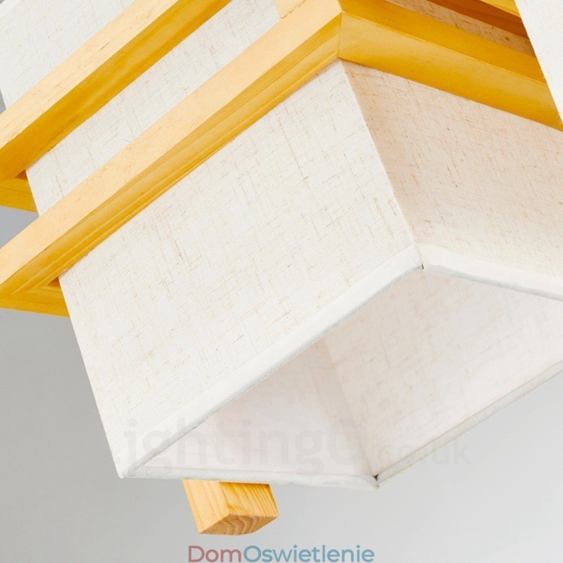 1 Lekka drewniana lampa wisząca retro vintage z kloszem z tkaniny