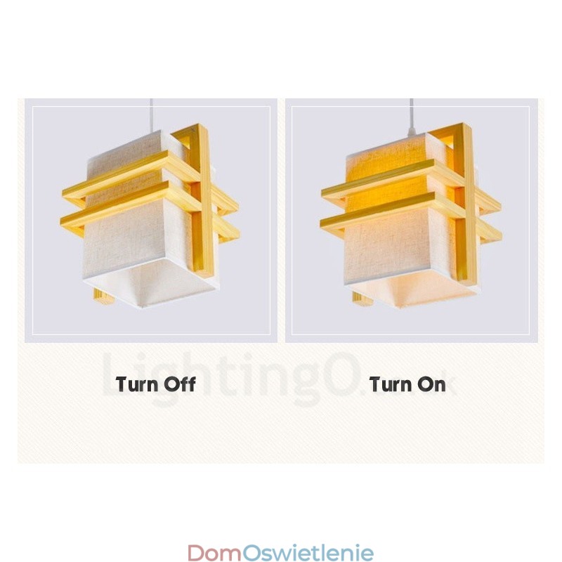 1 Lekka drewniana lampa wisząca retro vintage z kloszem z tkaniny