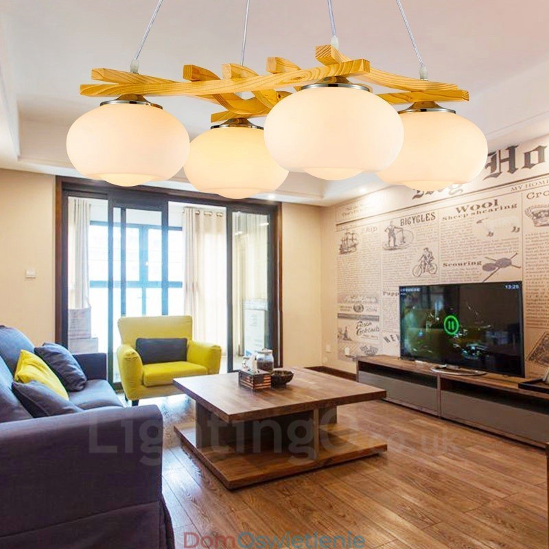 4-punktowa lampa wisząca Rustic Lodge z kloszem szklanym
