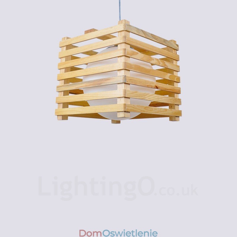 1 Lekka drewniana nowoczesna współczesna lampa wisząca w stylu nordyckim z kloszem szklanym