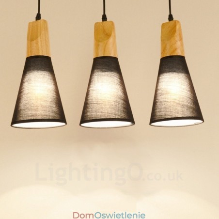 3-kolorowa nowoczesna lampa wisząca z drewna z abażurem z tkaniny 3-kolorowa nowoczesna lampa wisząca z drewna z abażurem z tkaniny