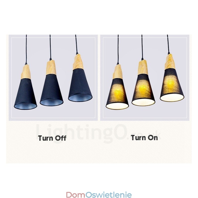 3-kolorowa nowoczesna lampa wisząca z drewna z abażurem z tkaniny