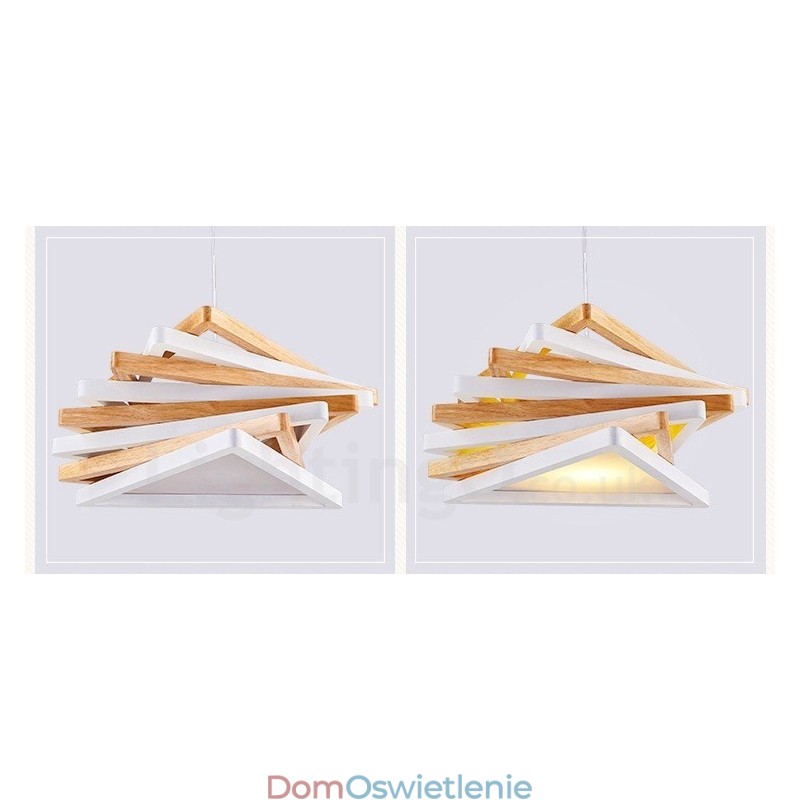 1 Lekka drewniana nowoczesna współczesna lampa wisząca z kloszem z drewna