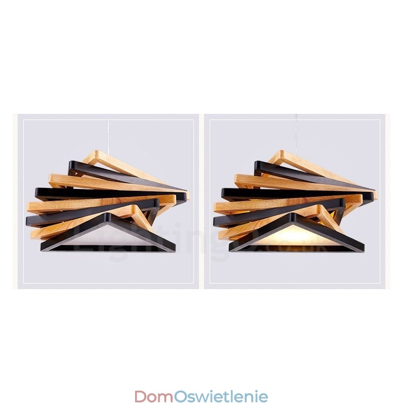 1 Lekka drewniana nowoczesna współczesna lampa wisząca z kloszem z drewna