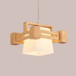 1 Lekka drewniana nowoczesna współczesna lampa wisząca w stylu nordyckim z kloszem z tkaniny