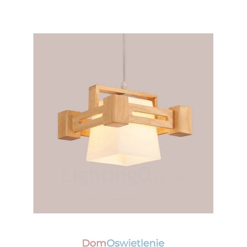 1 Lekka drewniana nowoczesna współczesna lampa wisząca w stylu nordyckim z kloszem z tkaniny