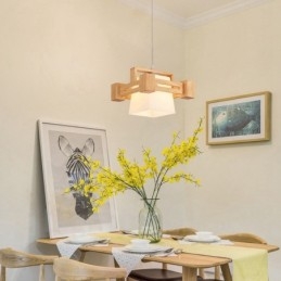 1 Lekka drewniana nowoczesna współczesna lampa wisząca w stylu nordyckim z kloszem z tkaniny