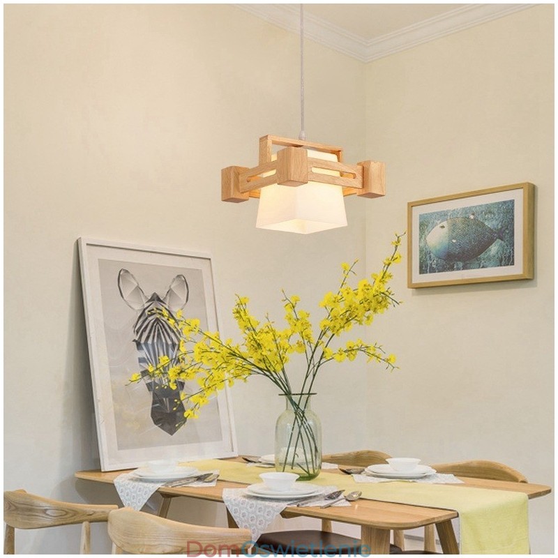 1 Lekka drewniana nowoczesna współczesna lampa wisząca w stylu nordyckim z kloszem z tkaniny