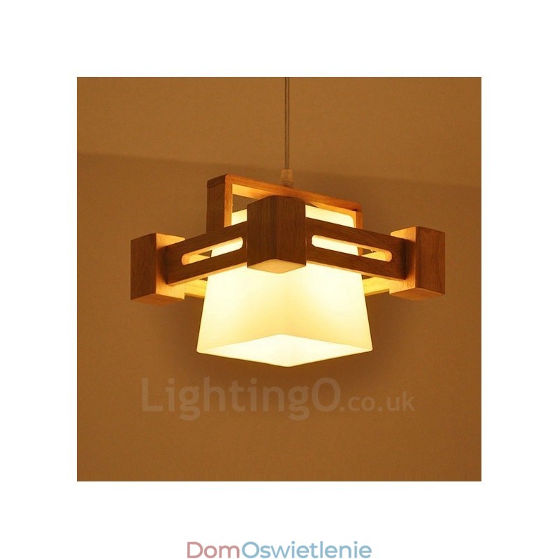 1 Lekka drewniana nowoczesna współczesna lampa wisząca w stylu nordyckim z kloszem z tkaniny