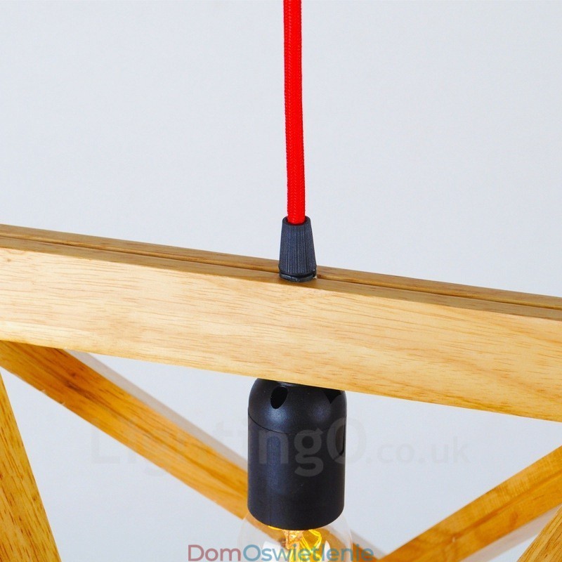 1 Lekka drewniana nowoczesna współczesna lampa wisząca z kloszem z drewna