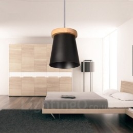 1 Lekka drewniana nowoczesna współczesna lampa wisząca w stylu nordyckim z kloszem z żelaza