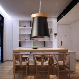 1 Lekka drewniana nowoczesna współczesna lampa wisząca w stylu nordyckim z kloszem z żelaza