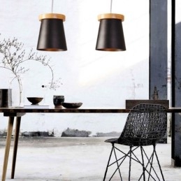 1 Lekka drewniana nowoczesna współczesna lampa wisząca w stylu nordyckim z kloszem z żelaza