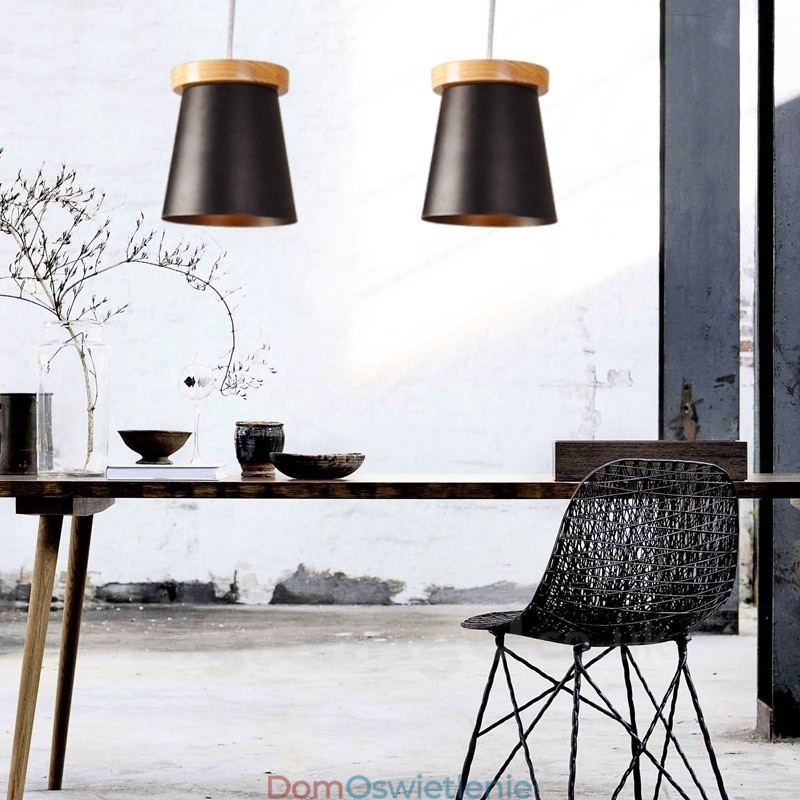 1 Lekka drewniana nowoczesna współczesna lampa wisząca w stylu nordyckim z kloszem z żelaza
