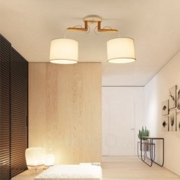 2-kolorowa nowoczesna lampa wisząca z drewna z kloszem z tkaniny