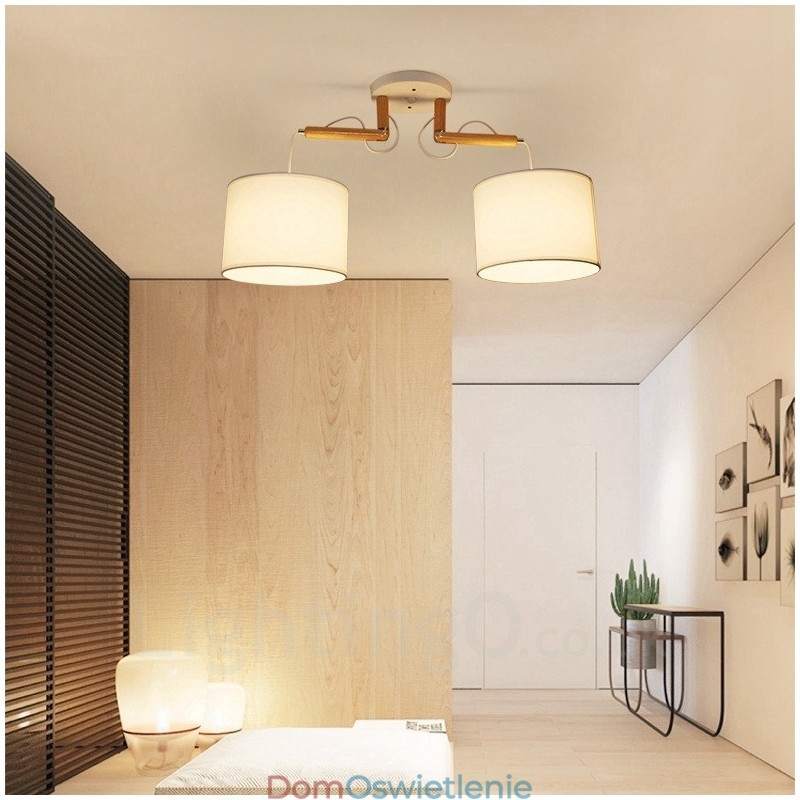 2-kolorowa nowoczesna lampa wisząca z drewna z kloszem z tkaniny