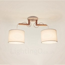 2-kolorowa nowoczesna lampa wisząca z drewna z kloszem z tkaniny