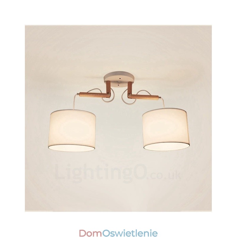 2-kolorowa nowoczesna lampa wisząca z drewna z kloszem z tkaniny