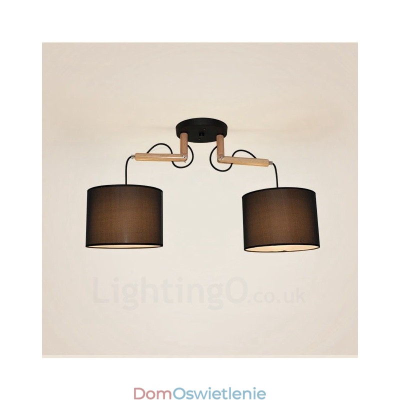 2-kolorowa nowoczesna lampa wisząca z drewna z kloszem z tkaniny