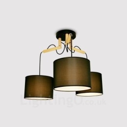 3-kolorowa nowoczesna lampa wisząca z drewna z abażurem z tkaniny