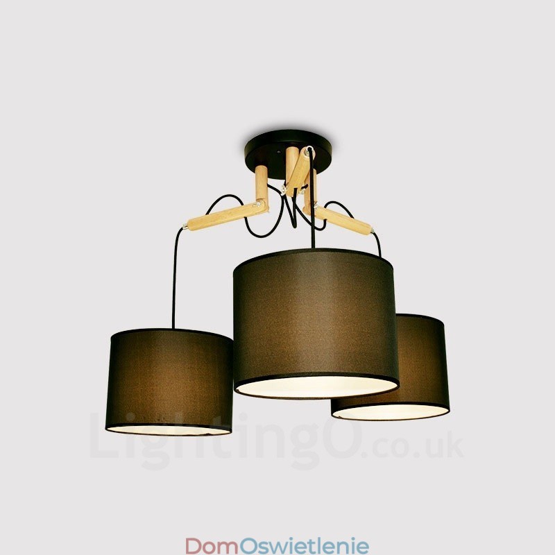 3-kolorowa nowoczesna lampa wisząca z drewna z abażurem z tkaniny