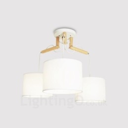 3-kolorowa nowoczesna lampa wisząca z drewna z abażurem z tkaniny