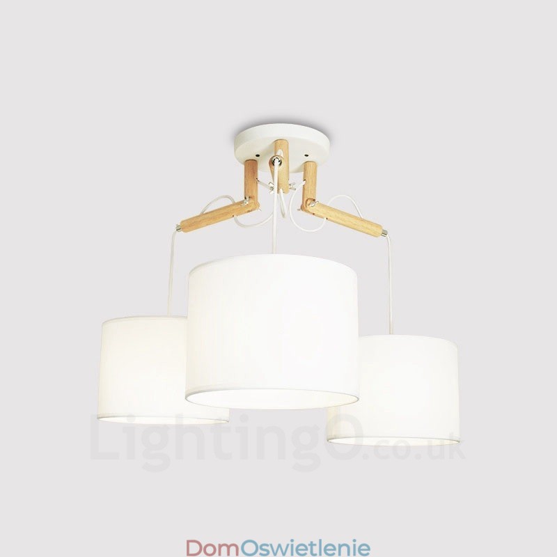 3-kolorowa nowoczesna lampa wisząca z drewna z abażurem z tkaniny
