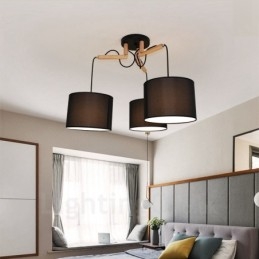 3-kolorowa nowoczesna lampa wisząca z drewna z abażurem z tkaniny