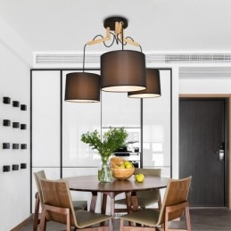 3-kolorowa nowoczesna lampa wisząca z drewna z abażurem z tkaniny