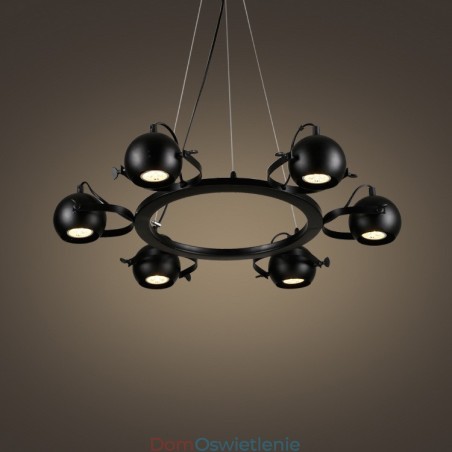6-punktowa lampa wisząca w stylu retro vintage z czarnego żelaza z czarnymi kloszami w kształcie kuli 6-punktowa lampa wisząca w stylu retro vintage z czarnego żelaza z czarnymi kloszami w kształcie kuli