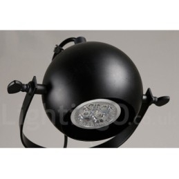 6-punktowa lampa wisząca w stylu retro vintage z czarnego żelaza z czarnymi kloszami w kształcie kuli